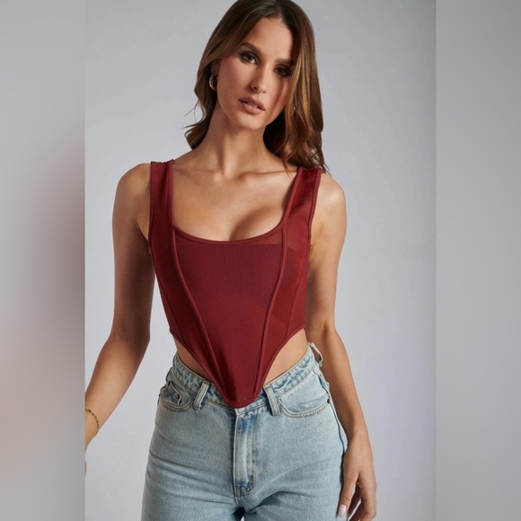 Meshki Azar Mesh Corset with Binding in Deep Wine - Size L - Picture 4 of 4